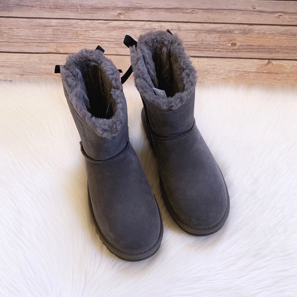 UGG Mini Continuity Bow Boots In Charcoal - Picture 5 of 8